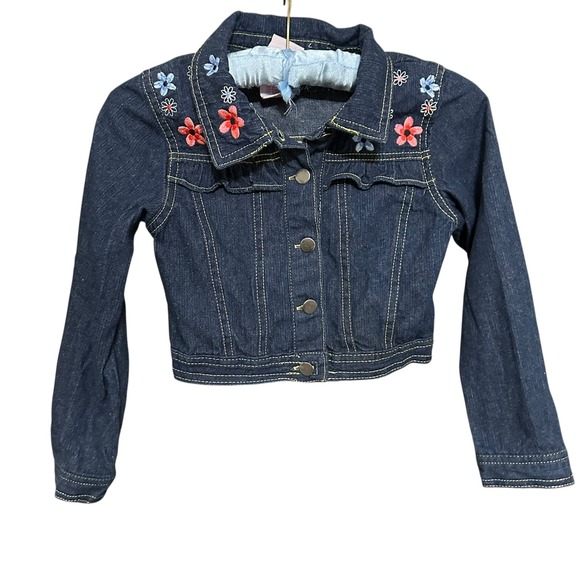 Nannette Kids Other - Nannette Lepore Kids Denim Jean Jacket Embroidered‎ Flowers Blue Pink White Sz 7